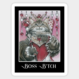 Queen of Hearts Cat - Boss B*tch - White Outlined Version Magnet